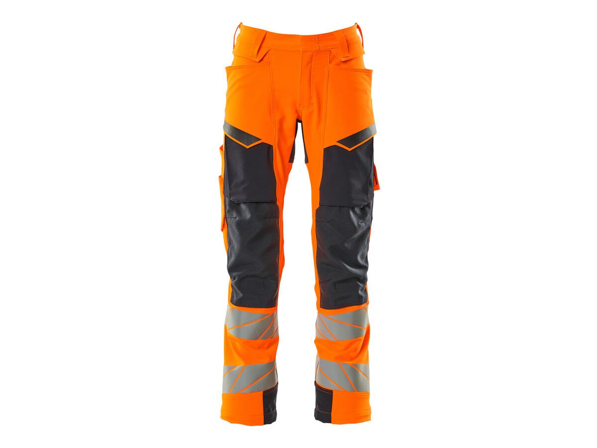 Hose mit Knietaschen, Stretch, Gr. 82C64 - hi-vis orange/schwarzblau